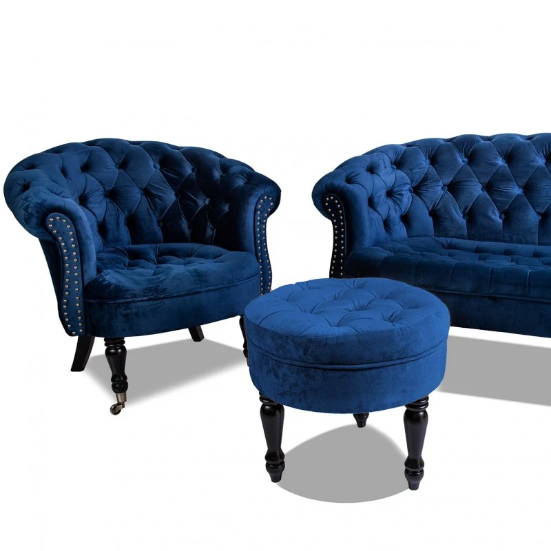 Фотьойл Честърфийлд Людовик, синьо кадифе